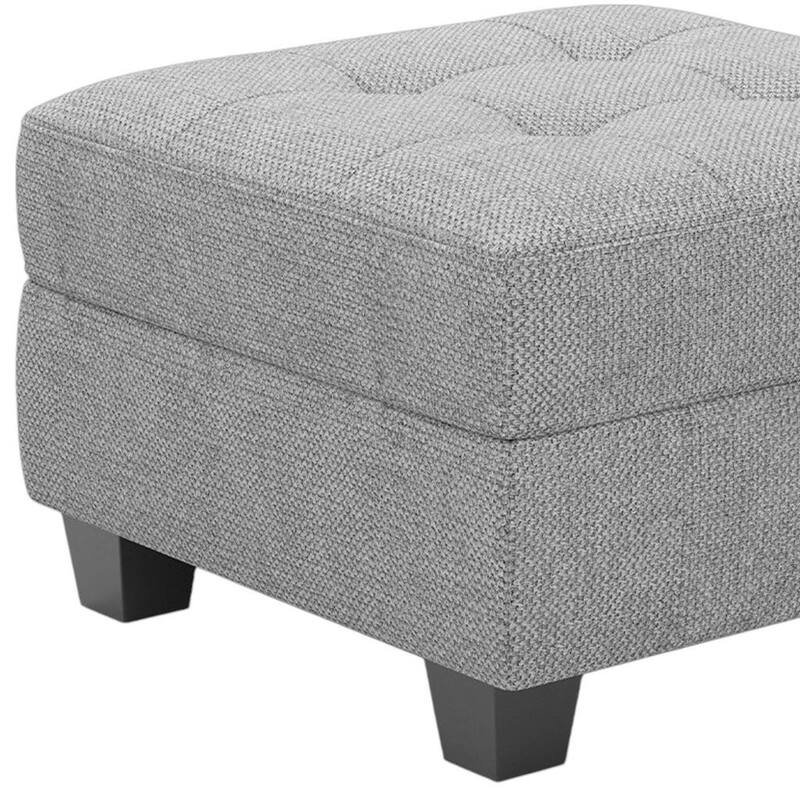 HomeRoots 26" Light Gray and Black Linen Tufted Storage Ottoman