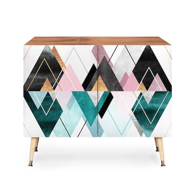 Deny Designs Geometric Triangles Wooden Credenza Cabinet