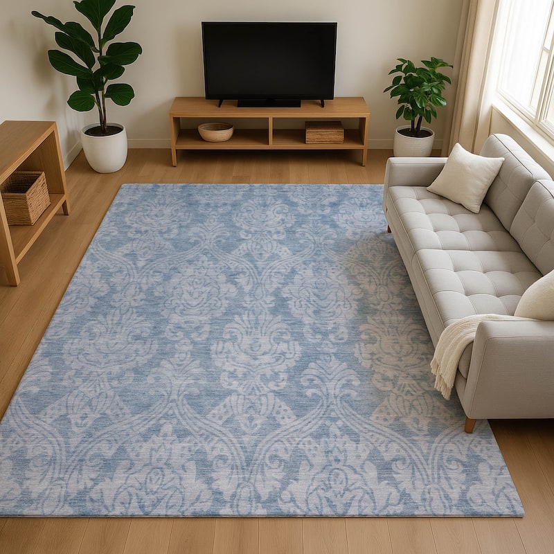 Premium Washable Super Soft Traditional Damask Mayfield Rug - Blue - 8' x 10'