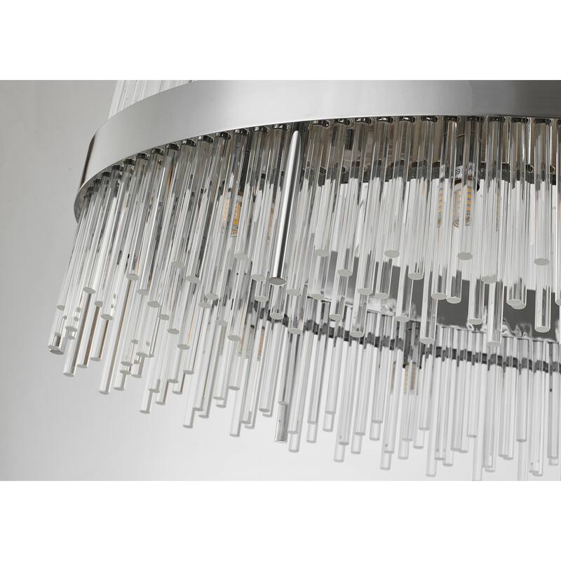 Modern Chandelier - White Metal LED Light Fixture - Adjustable Hanging Lamp - 32" Diameter - 98