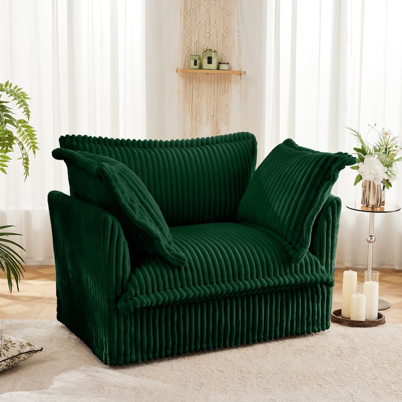 Comfy Corduroy Single Sofa Chair, Oversized Upholstered Accent Chair, Armchair with 1 Back Cushion & 2 Toss Pillows