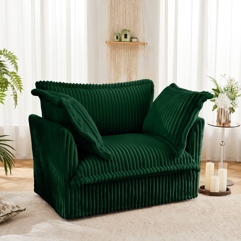 Corduroy Slipcovered Armchair with 3 Pillows & 300lb Capacity