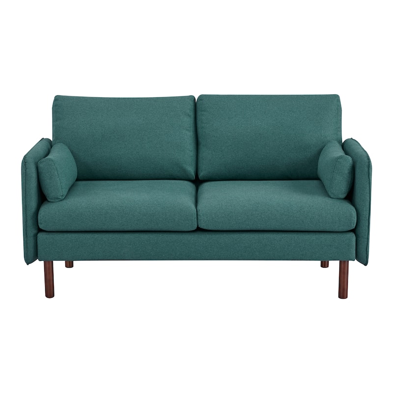 Yucca Modern Loveseat Sofa, Polyester / Vegan Leather Settee Couch - Includes 2 Pillows