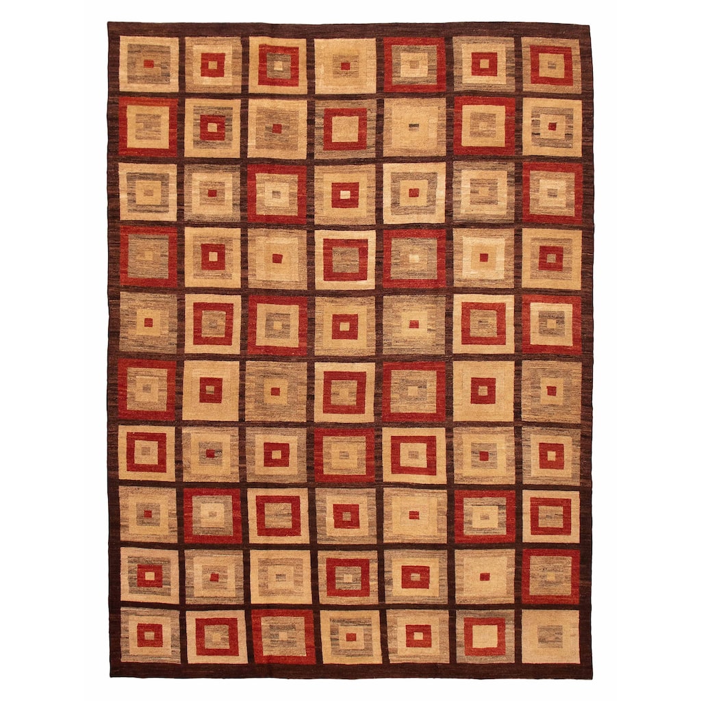 ECARPETGALLERY Flat-Weave Lahor Finest Beige, Red Wool Tapestry Kilim - 10'1 x 13'7