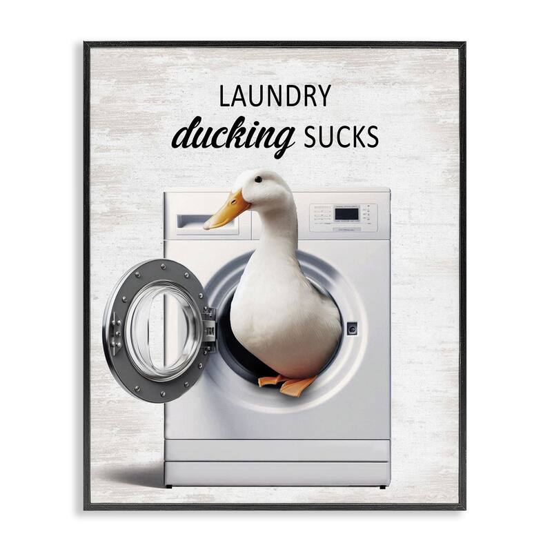 Stupell Funny Laundry & Duck Framed Giclee Art Design By Lettered and Lined - 24 x 30 - Black