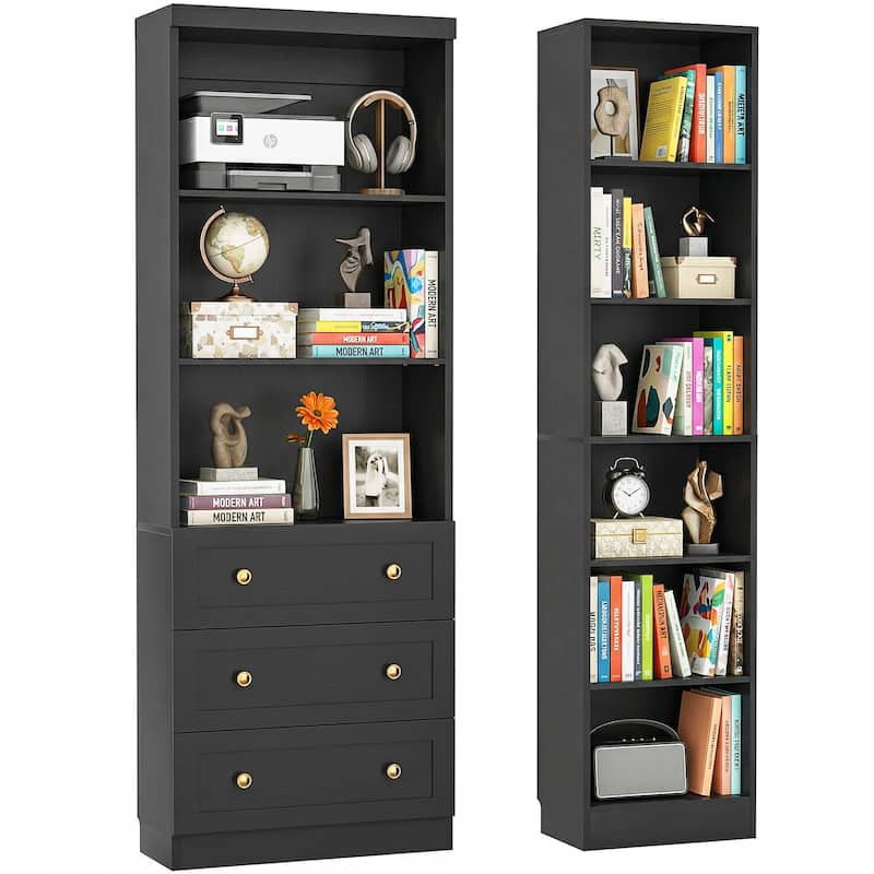 80" Tall Display Bookcase with Drawers and Adjustable Shelves, Modern Bookshelf Storage Cabinet for Living Room, Home Office,