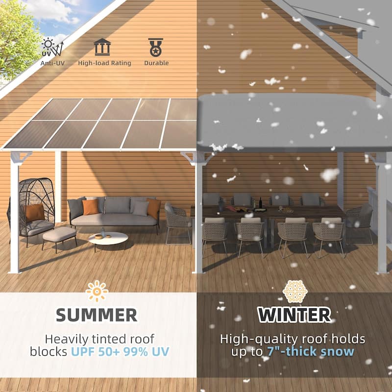 Wall Mounted Gazebos Pergola, Outdoor Lean to Gazebo Awnings-White