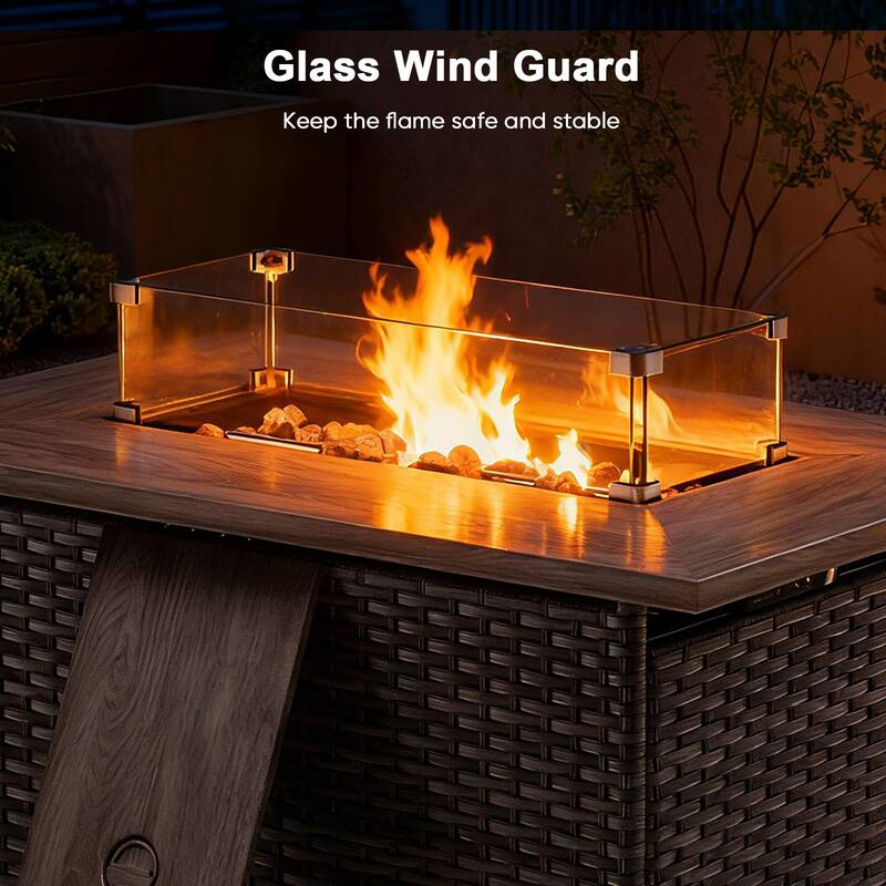 Meyreso 5-Piece Outdoor Patio Wicker Fire Pit Conversation Set with 5-Inch Thick Olefin Cushions