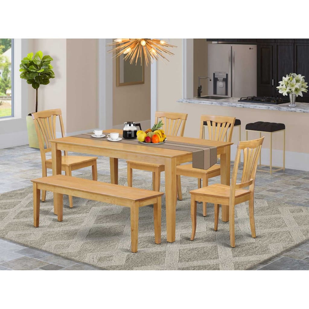 Rustic Dining Set for 6 - Wooden Table with 4 Chairs & Bench - Farmhouse Style Dinette Set