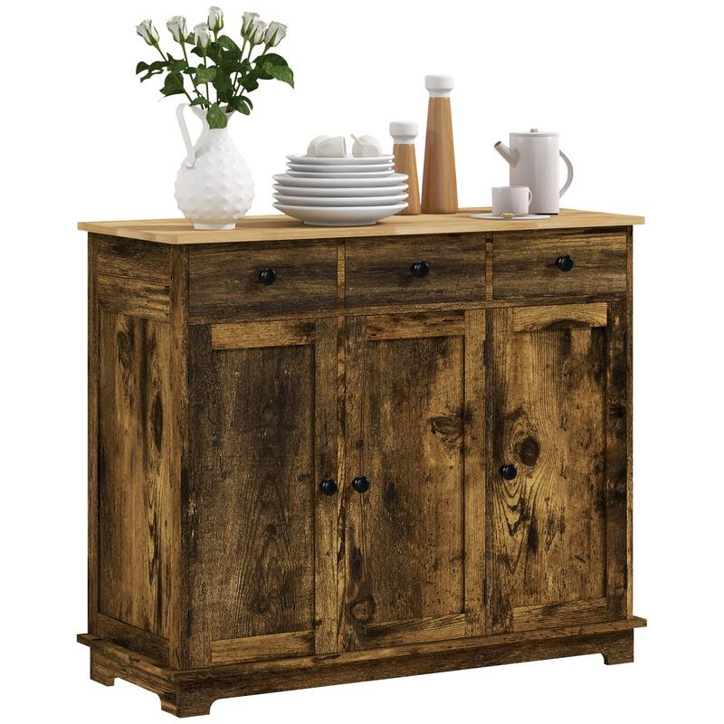 Stylish Coffee Bar Cabinet with Adjustable Shelves and Three Large Drawers