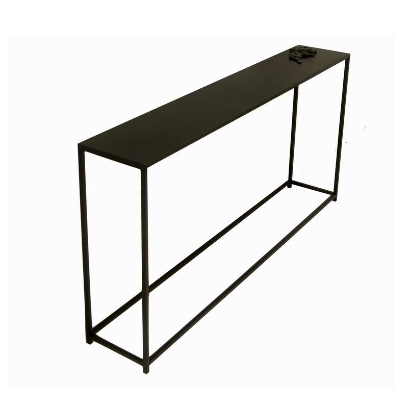 Eme 56 Inch Console Sofa Table, Rectangular Top, Modern Black Metal Frame