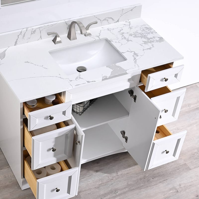 YASINU 48 inch Single Bathroom Vanity in White with Marble Top