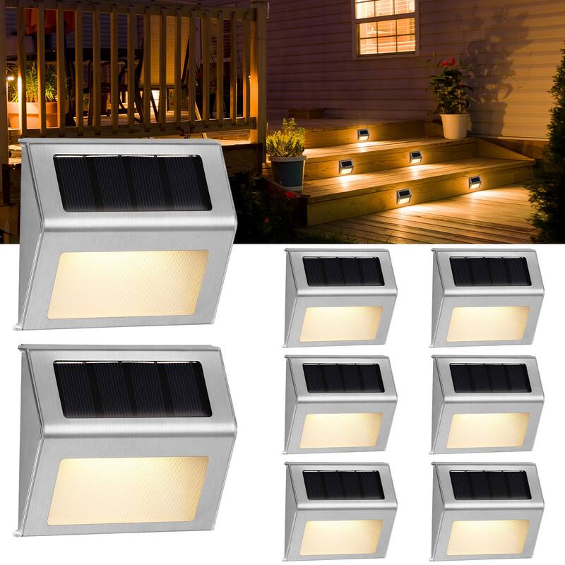 8 PCS LED Solar Outdoor Lights Stainless Steel Solar Step Light - Warm-White