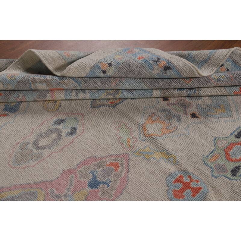 Hand Knotted Oriental 100% Wool Carpet Transitional Geometric Beige & Ivories Oushak Area Rug - 12' 4'' X 8' 11''