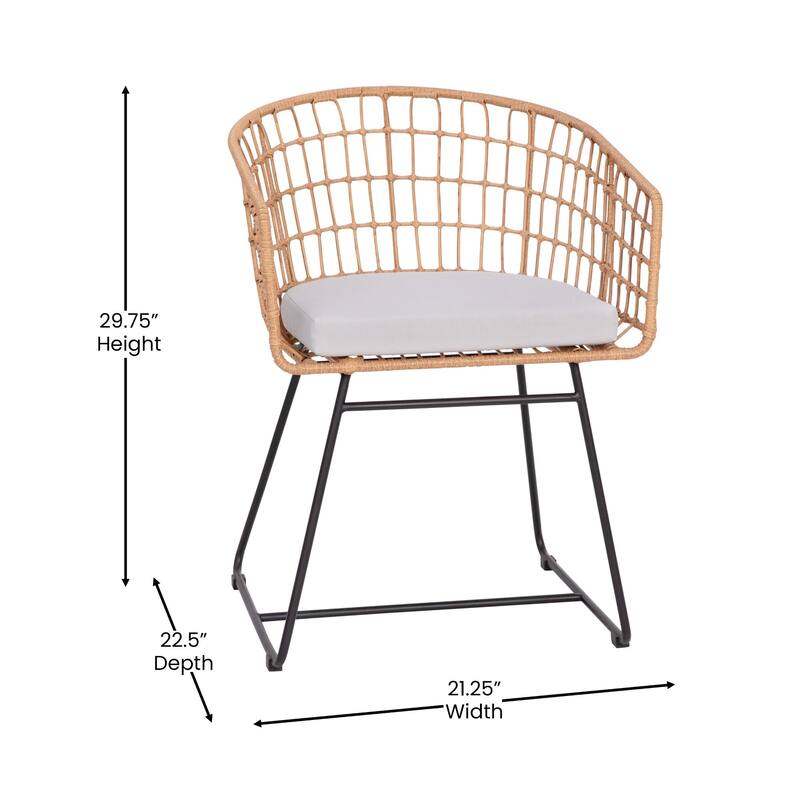 2PK Indoor/Outdoor Boho Rattan Rope Club Chairs-Seat Cushions