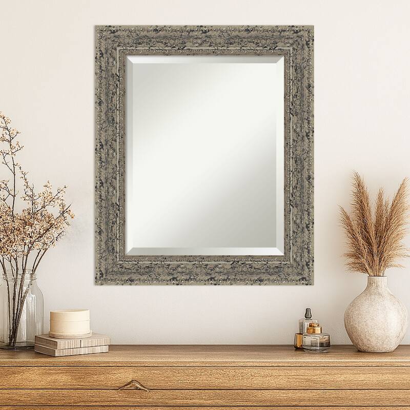 Attic Aged Beveled Wood Framed Wall Mirror