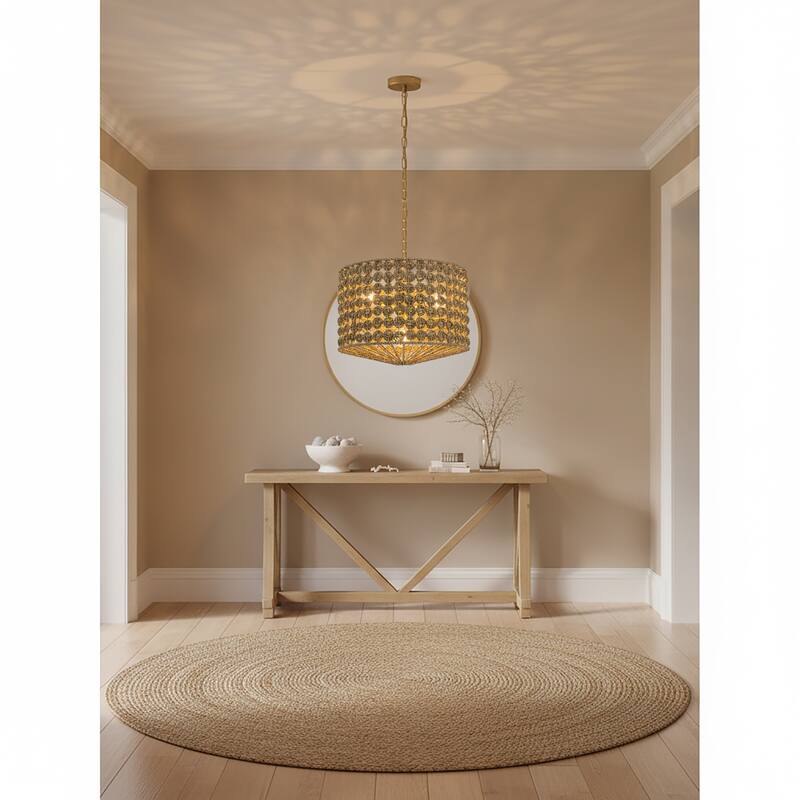 Koyo 4-Light Rattan Drum Pendant, Coastal Boho - Handwoven