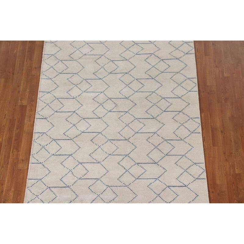 Beige Trellis Moroccan Oriental Area Rug Handmade Wool Carpet - 5'0"x 7'10"