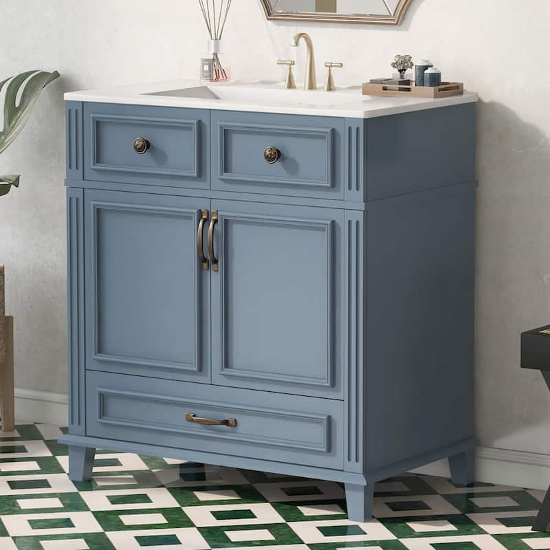 30" Freestanding Bathroom Vanity with Ceramic Sink