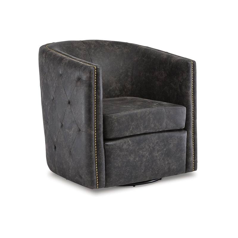 Brentlow Distressed Black Swivel Chair - 28.75" W x 31" D x 31.5" H