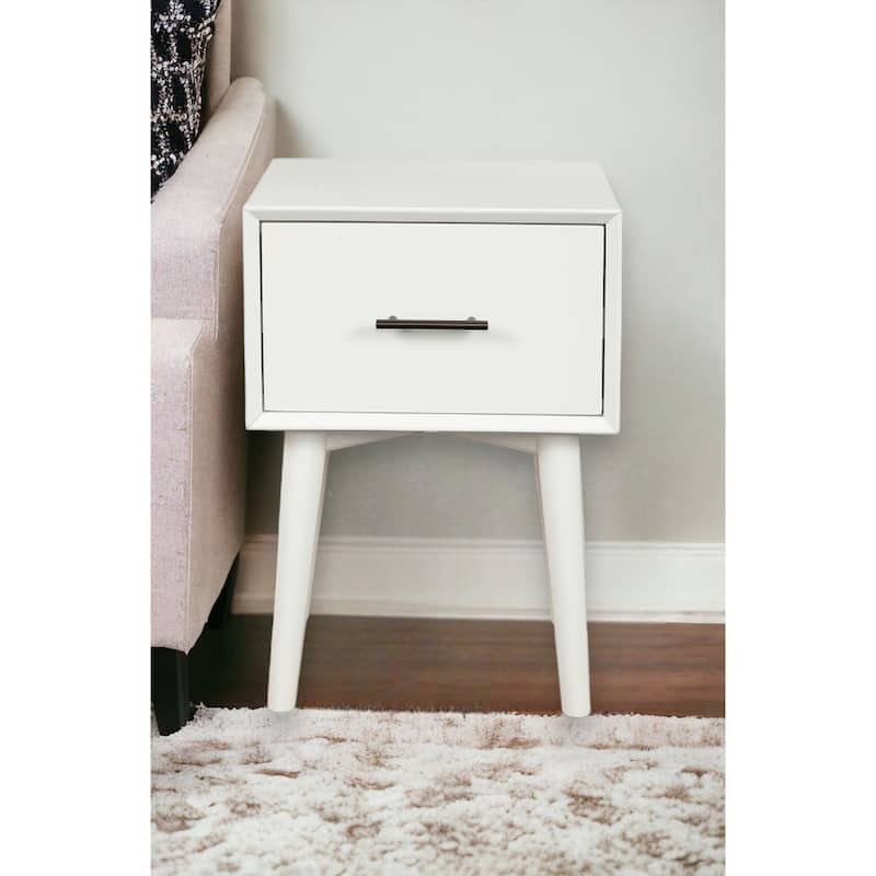 White Wood End Table with Drawer and Splayed Legs, 26.5 Inches - 15” x 18” x 26.5” (D x W x H)