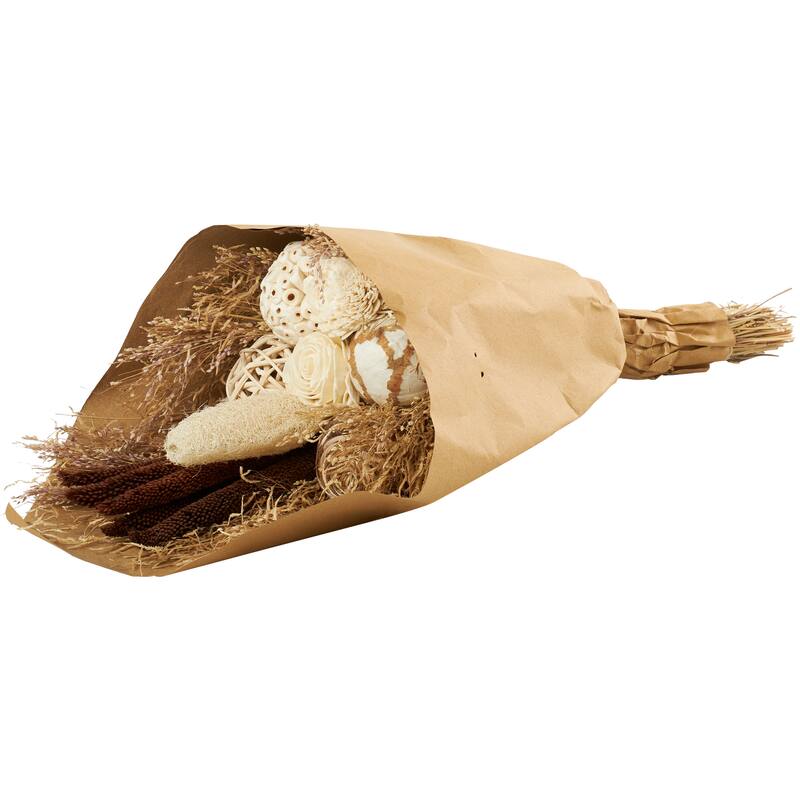 Brown Dried Plant Handmade Floral Wheat Grass Cattail Home Decor Natural Foliage with Deco Ball Accents