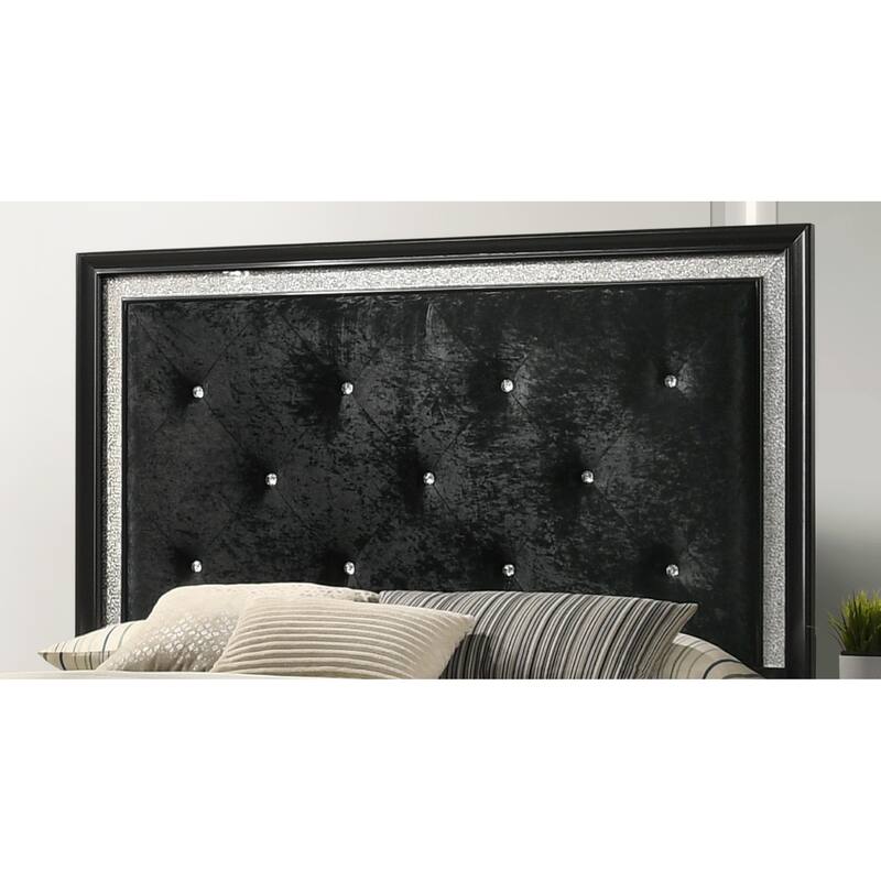 Full Size Solid Wood Modern Platform Bed with Diamond Tufted Headboard and Crystal Accents
