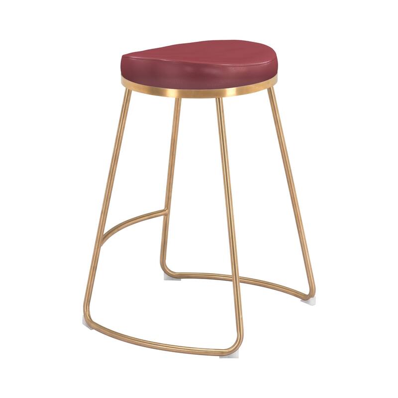 Bison Counter Stool (Set of 2) Burgundy & Gold - N/A