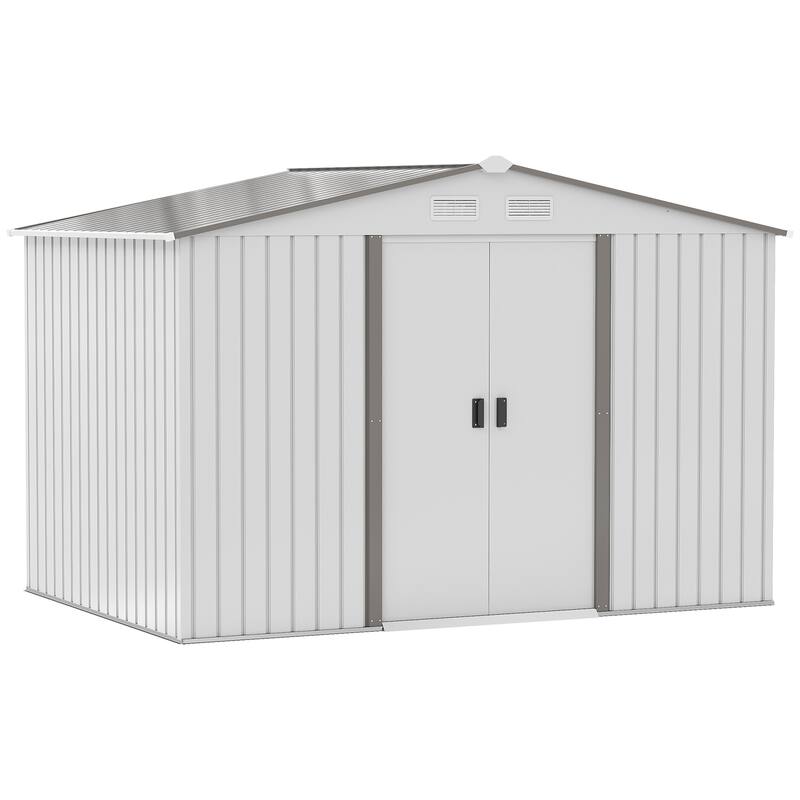 Outsunny 9' x 6' Outdoor Backyard Garden Tool Shed with Double Sliding Doors, 4 Airy Vents, & Durable Steel