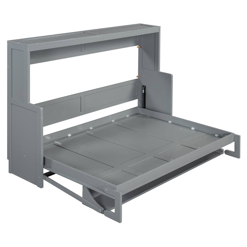 Hydraulic Lift Murphy Bed with Built In Desk Design, Solid Pine Wood Wall Platform Bed, Full/Queen Size