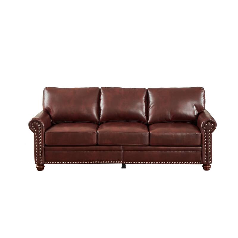 3-Seat Classic Sofa - Faux Leather with Nail Trim and Storage Boxes