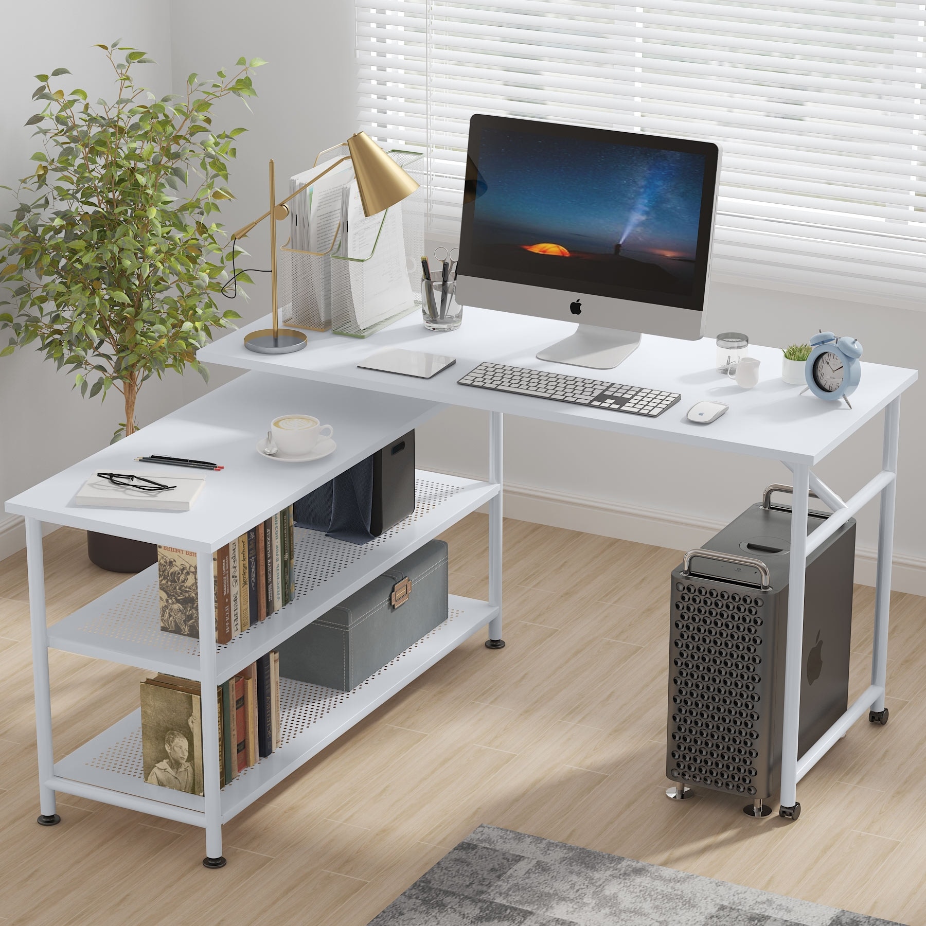 60 Tall Computer Desk Writing Table with 2 Drawers and Storage Shelves