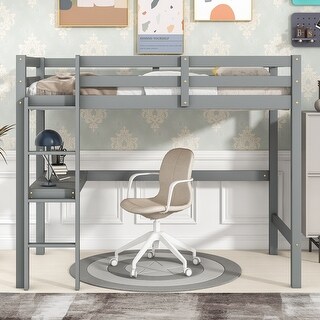 Wooden Twin Size Loft Bed with Built-in Desk, Grey