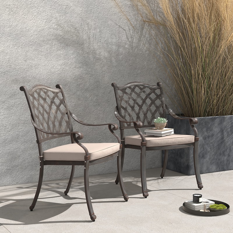 Patio Cast Aluminum Dining Chairs with Cushions Set of 2