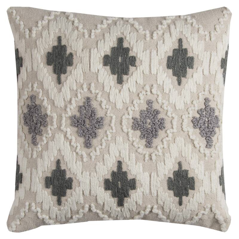 Rizzy Home Textured Ikat Diamond Throw Pillow - Grey - Polyester