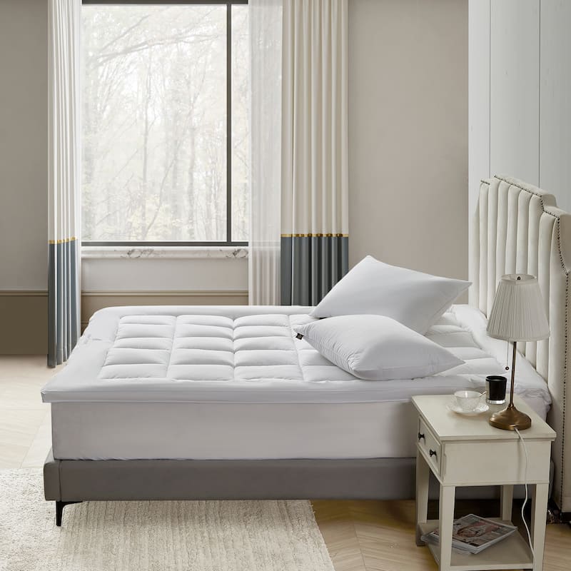 Farm To Home Organic Blended Cotton Gusseted Mattress Topper - White
