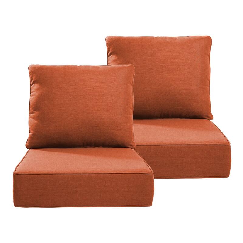 22" W x 24" D x 6" T Outdoor Lounge Chair Replacement Cushion Set Water and Fade Resistant - 2 Sets - Orange