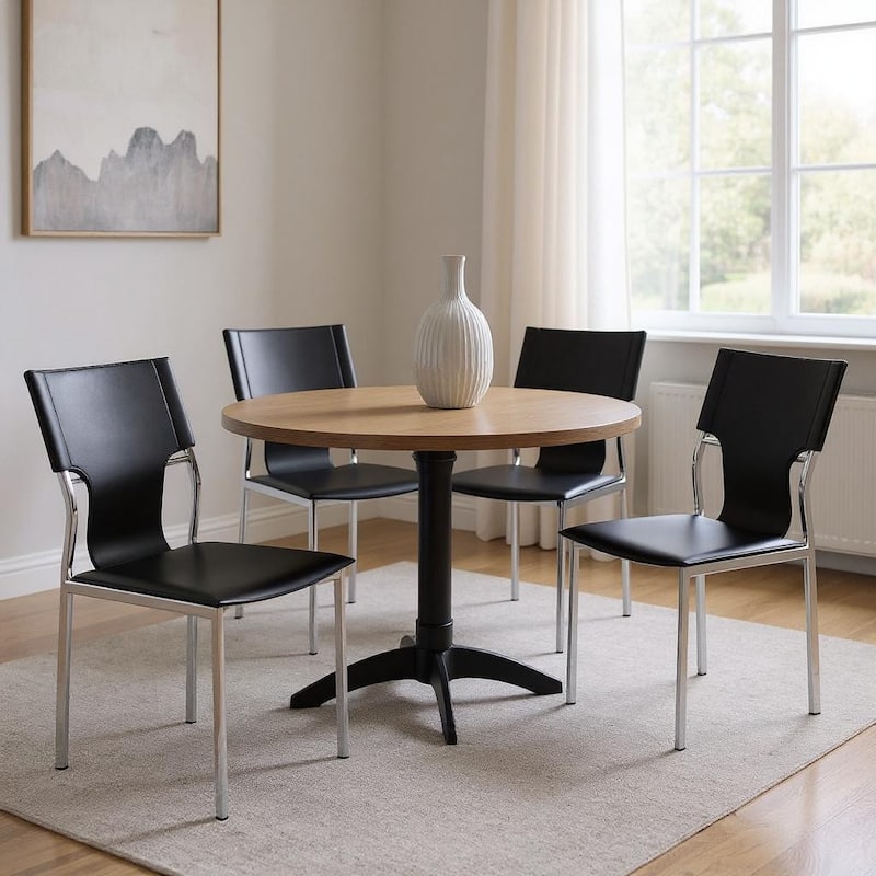 HomeRoots Set of Four Black and Silver Metal and Leather Partially Open Back Dining Side Chairs - 18.00 in. x 33.00 in.  x 20.00 in. - Set of 4