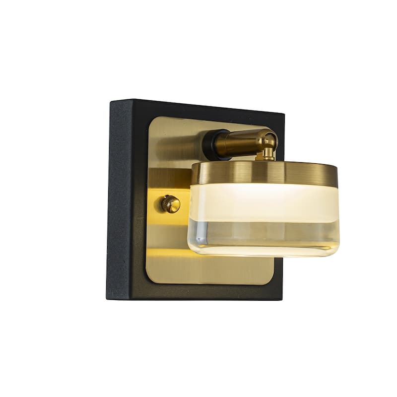 Modern Square Black and Brass Integrated LED Wall Sconce with White Acrylic Shade Adjustable Head Bathroom Vanity Light