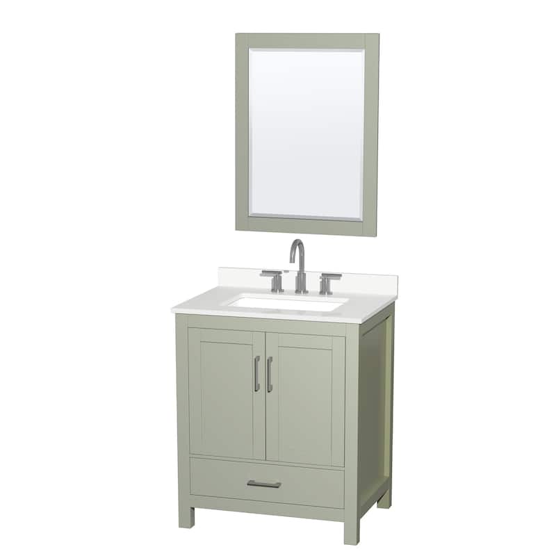 Wyndham Collection WCS141430S-QTZ-US3M24 Sheffield 30" Free Standing - Light Green / White Quartz Top / Brushed Nickel