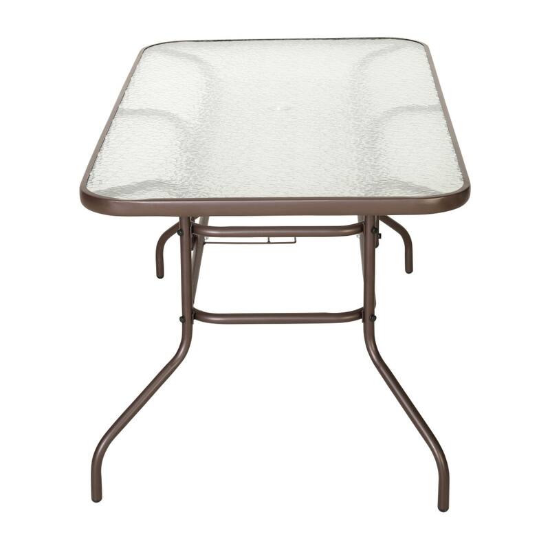 Rectangular Glass Metal Patio Table with Umbrella Hole