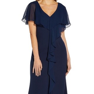 Adrianna Papell Women's Chiffon Overlay Crepe Mermaid Gown Blue Size 4 -  Bed Bath & Beyond