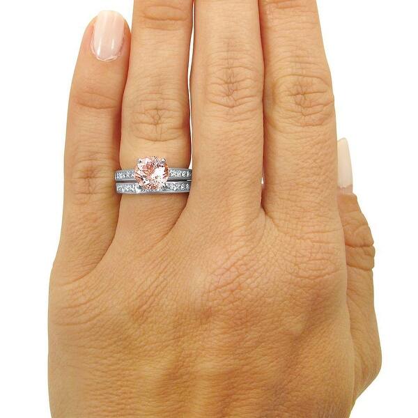 14k White Gold 7mm Morganite And 1ct Princess Cut Diamond Engagement Ring Bridal Set Overstock 31521277