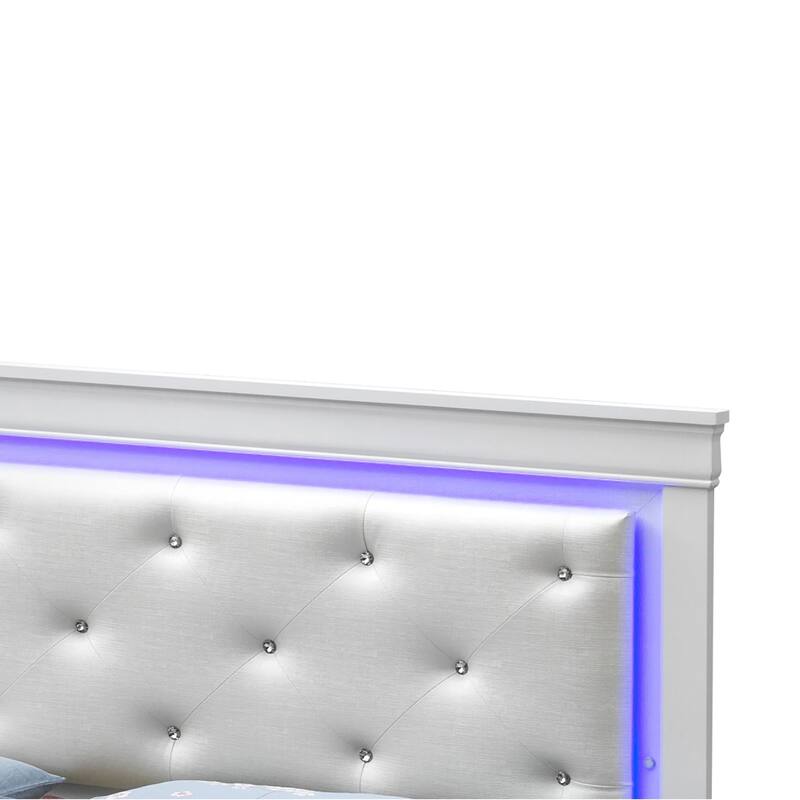 Jewel Tufted Queen Panel Bed with LED Light - 85" - Silver