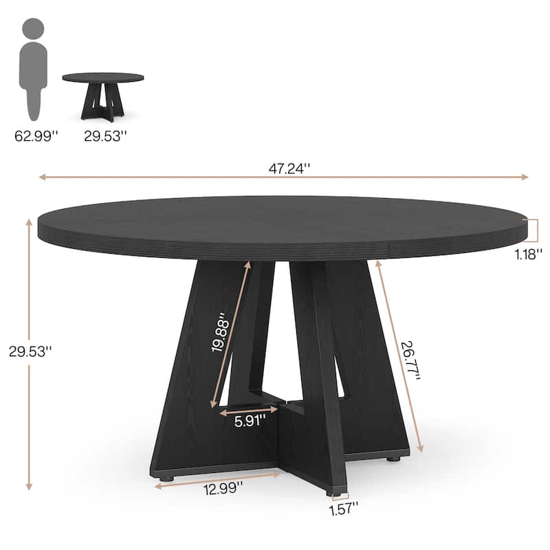 Round Dining Table for 4, 47 Inch Farmhouse Kitchen Table Small Dinner Table