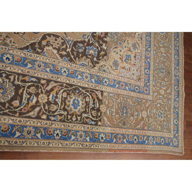 Traditional Mashad Vintage Persian Area Rug Hand-Knotted Wool Carpet - 9'5" x 13'2"