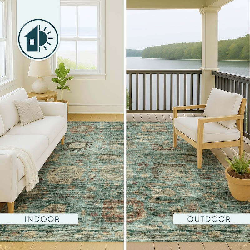Machine Washable Indoor/ Outdoor Vintage Traditional Chantille Rug