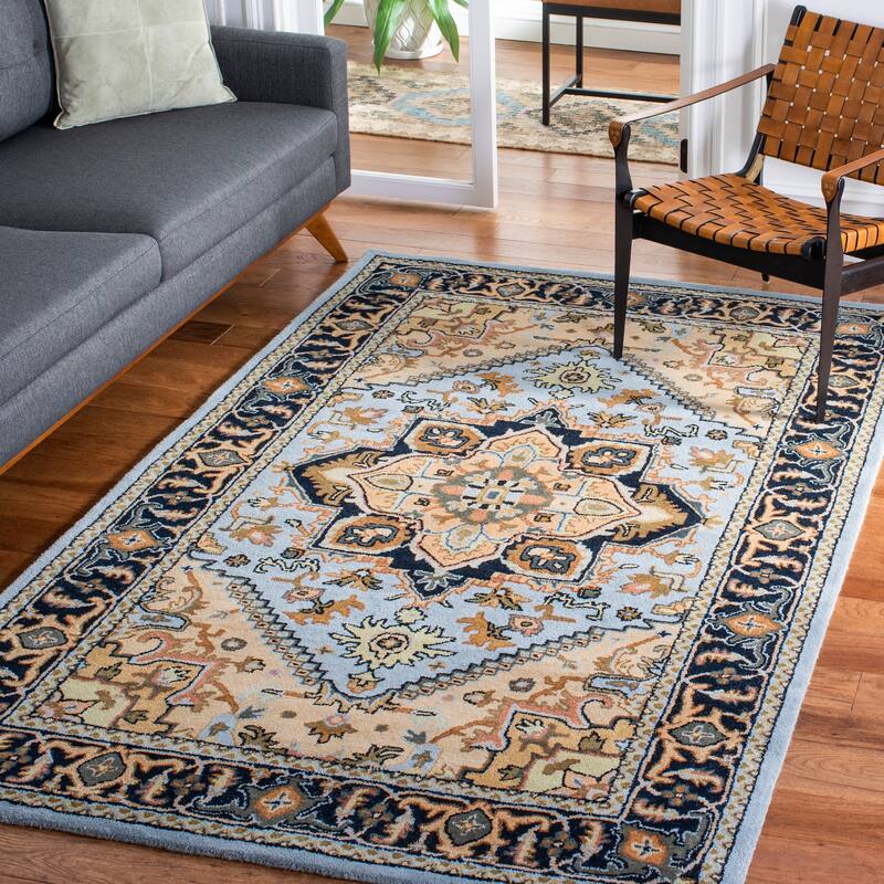 SAFAVIEH Handmade Heritage Asia Traditional Oriental Wool Rug - 5' x 8' - Blue/Light Brown