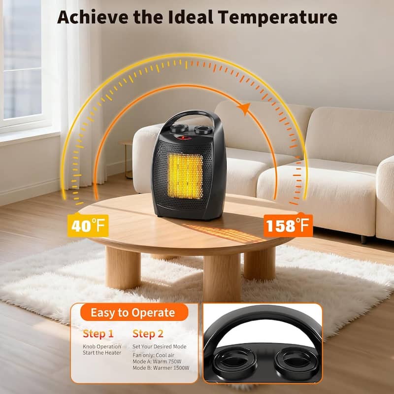 1500W/750W Ceramic Space Heater, Tip-Over Overheat Protection