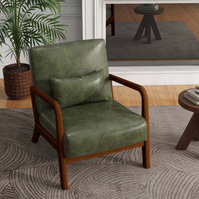 Mid Century Modern Upholstered Accent Chair with Pillow